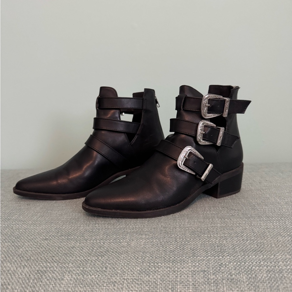 Madden Girl Black Buckle Ankle Booties